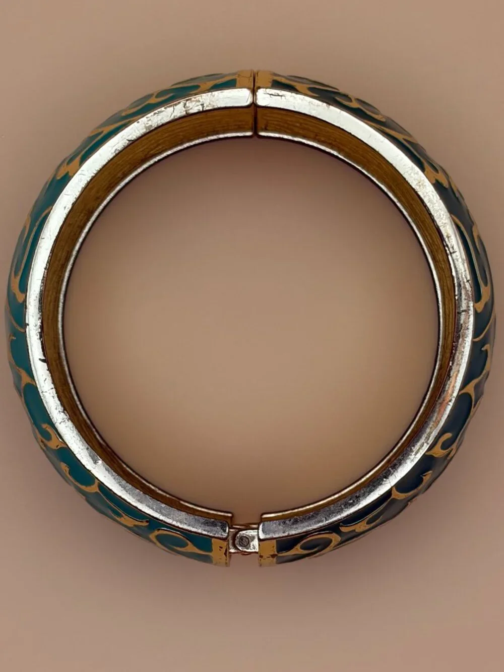 Turquoise Blue and Gold-Tone Enamel Hinged Bracelet